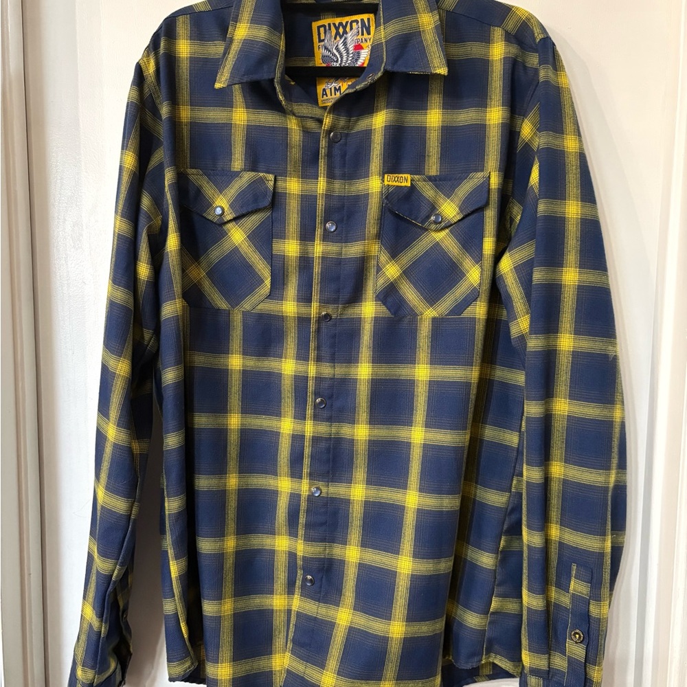DIXXON Blue and Yellow Plaid Casual Button Down Shirt